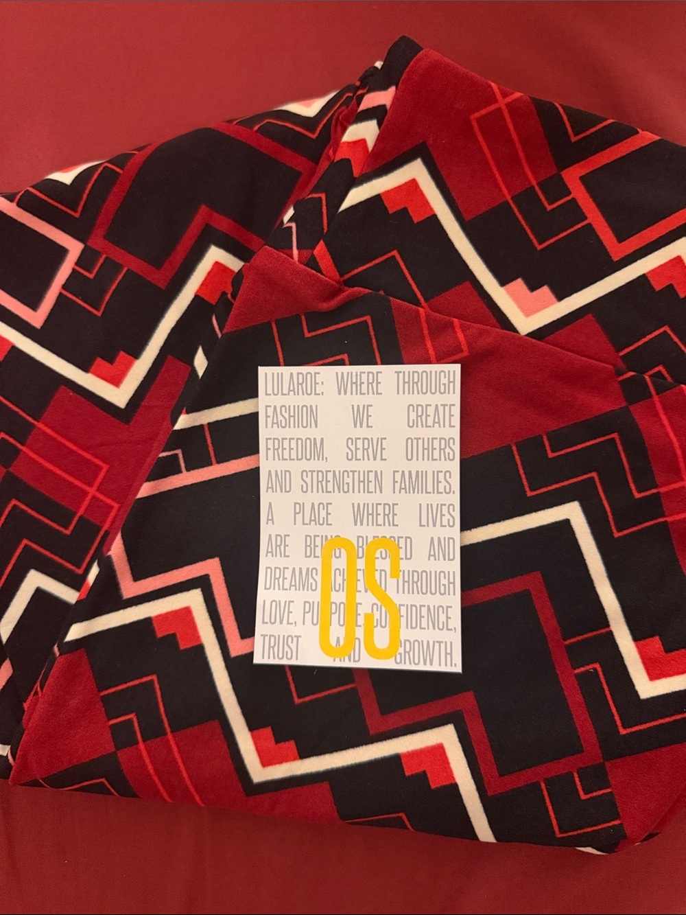 LuLaRoe OS Black, Red & Pink Geometric Heart Leggings